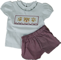 Baby GRL Bloomer Set Smocked TOP White BulldogHooded PAWS BTM Maroon Gingham