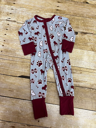 Baby Romper DBL Full ZipP M-State Cowbellong Sleeve Various Logos ALL OVR MRN CUS