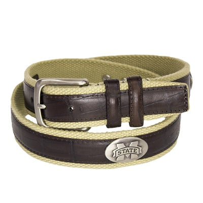 BELT CANVAS Crocodile Leather M-State Conchos