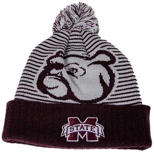 Top Of The World Cap Beanie Cued Knit Line Up Strp Bulldog Hooded M-State Pom Pom