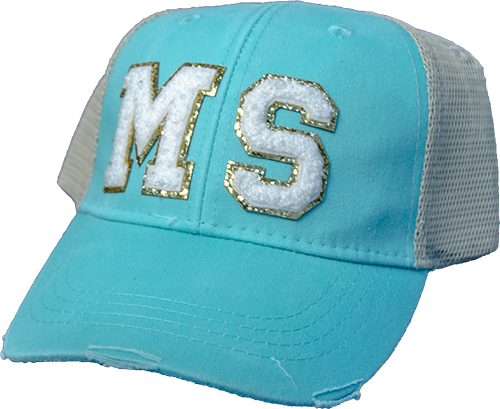 Melanie Bell Cap Trucker MS Looped Stitch Glitter Mesh Distressed Bill