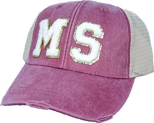 Melanie Bell Cap Trucker MS Looped Stitch Glitter Mesh Distressed Bill