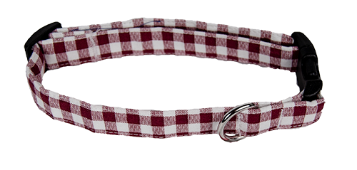 Dog Collar World Dog Collar Lg Maroon Gingham