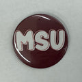Cute As A Button Button MSU Pink Outline Letters
