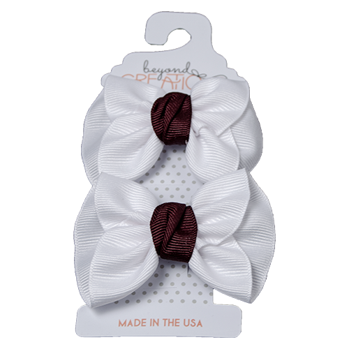 Beyond Creations Hair Bow 2Pk Mini Gros White W Maroon Knot