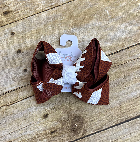 Beyond Creations Hair Bow Lg Crisscrossed Bwn White Football Es