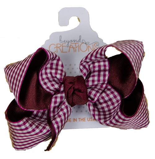 Beyond Creations Hair Bow Lg Layrd Gingham Mrn Knot