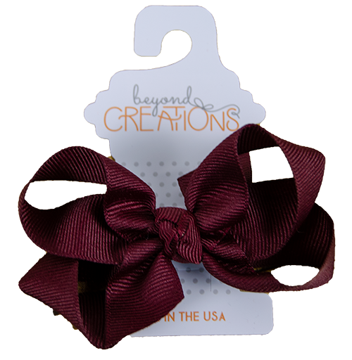 Beyond Creations Hair Bow Med Solid Maroon Knot