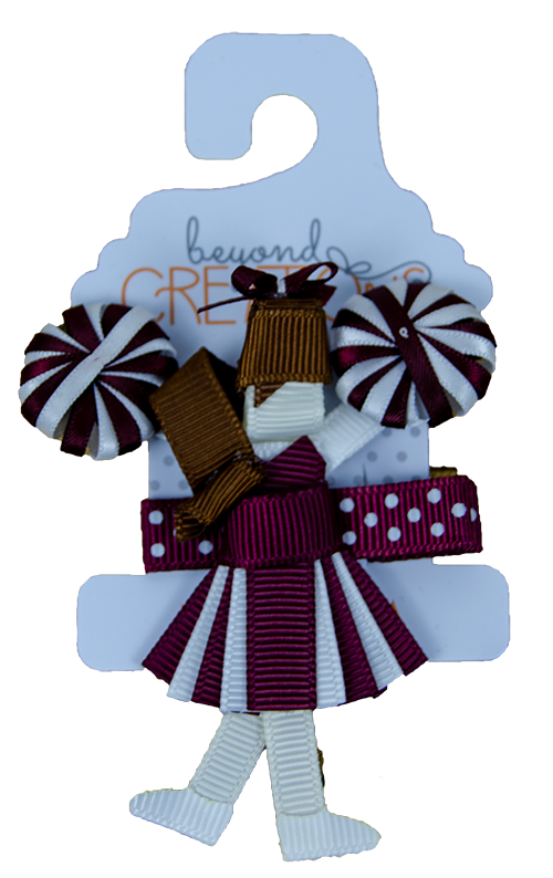 Hair Clip Chrldr Maroon White Grosgn Polka Dot Clip