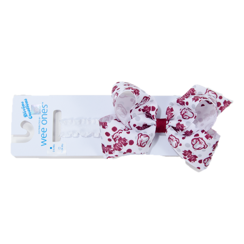 Hooded Band Bow Med Dots M-State Bulldoge On White Hooded Band