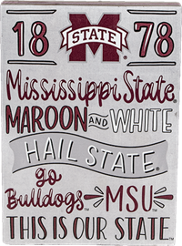 Glory Haus Home Canvas Block Spirit 1878 M-State Mississippi State Maroon & White Hs Go Bulldogs MSU This Is Our State