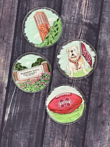 Glory Haus Home Coaster 4 Pk Acryliclic Var MSU Scenes Logos