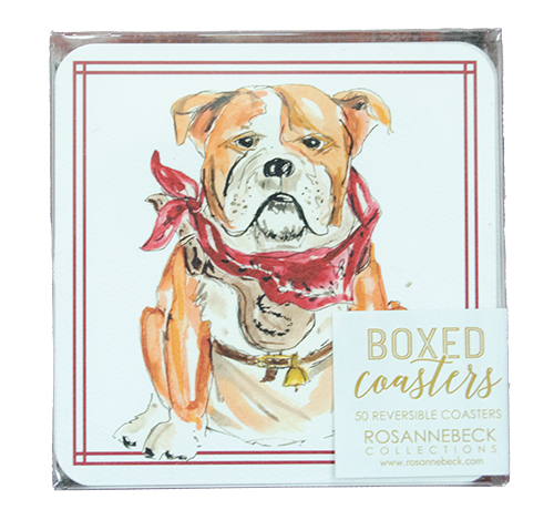 Handpainted Coaster Square Reversible Bulldog with Scarf