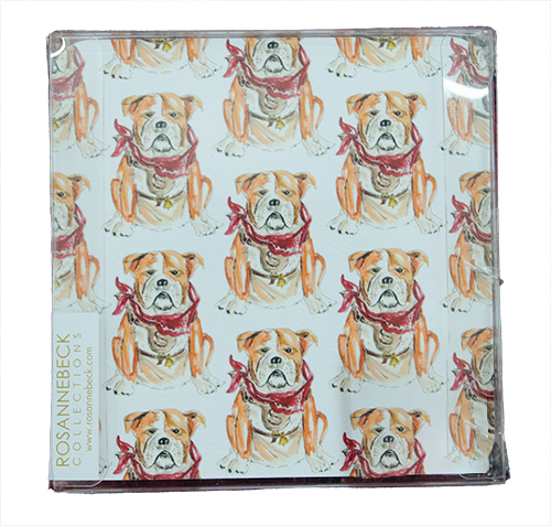 Handpainted Coaster Square Reversible Bulldog with Scarf