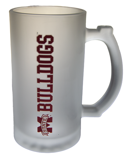 Mug 16 oz. Frosted Glass Bulldogs M-State