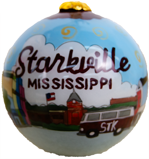 University Screenprint/Bully Bell Home Orn Glasss Scene Starkville Main Street