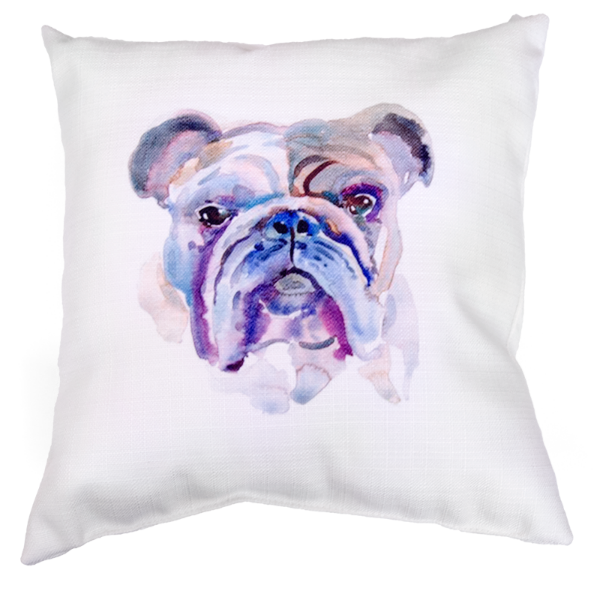 Pillow Little Birdie Linen Watercolor Bulldog Head