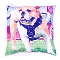 Pillow Little Birdie Linen Watercolor Standing Bulldog