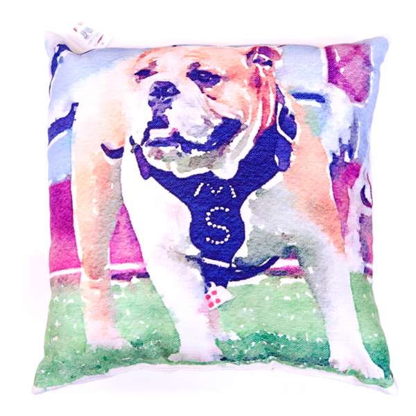 Pillow Little Birdie Linen Watercolor Standing Bulldog