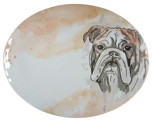 Platter Melamine Bulldog Love Oval Bulldog Face