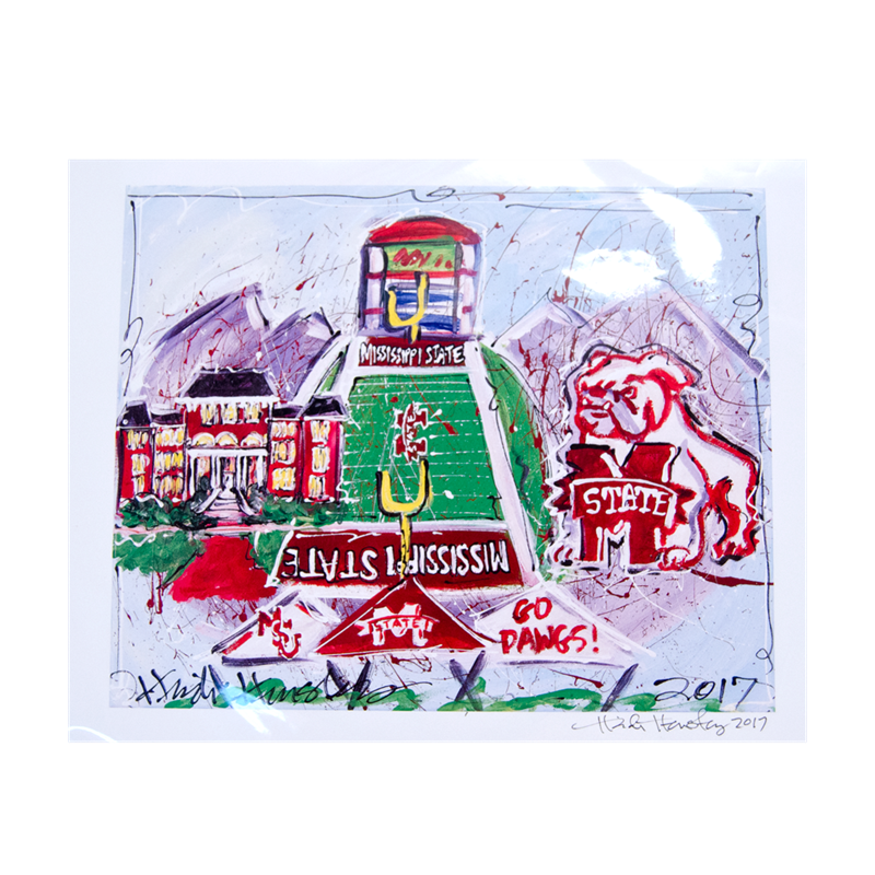 Heidi Hensley Art Home Prt Pntd MSU Landmaroonecklaces Standing Bulldog