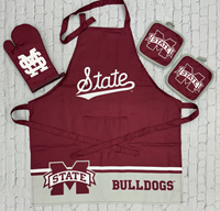Sewing Concepts Inc Home Set Kitchen Apron Hot Pads Oven Mitt State W Tail M-State Bulldogs M-Over-S