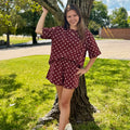 Women's Short Sleeve Knit Polkadot Top And Short Set