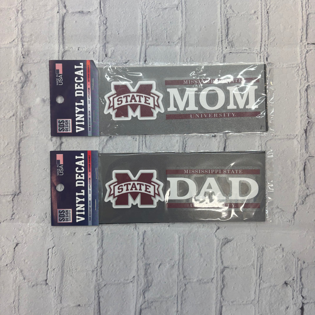 Auto Decal Vinyl M-State Miss. State University Mom & Dad 6"x2"