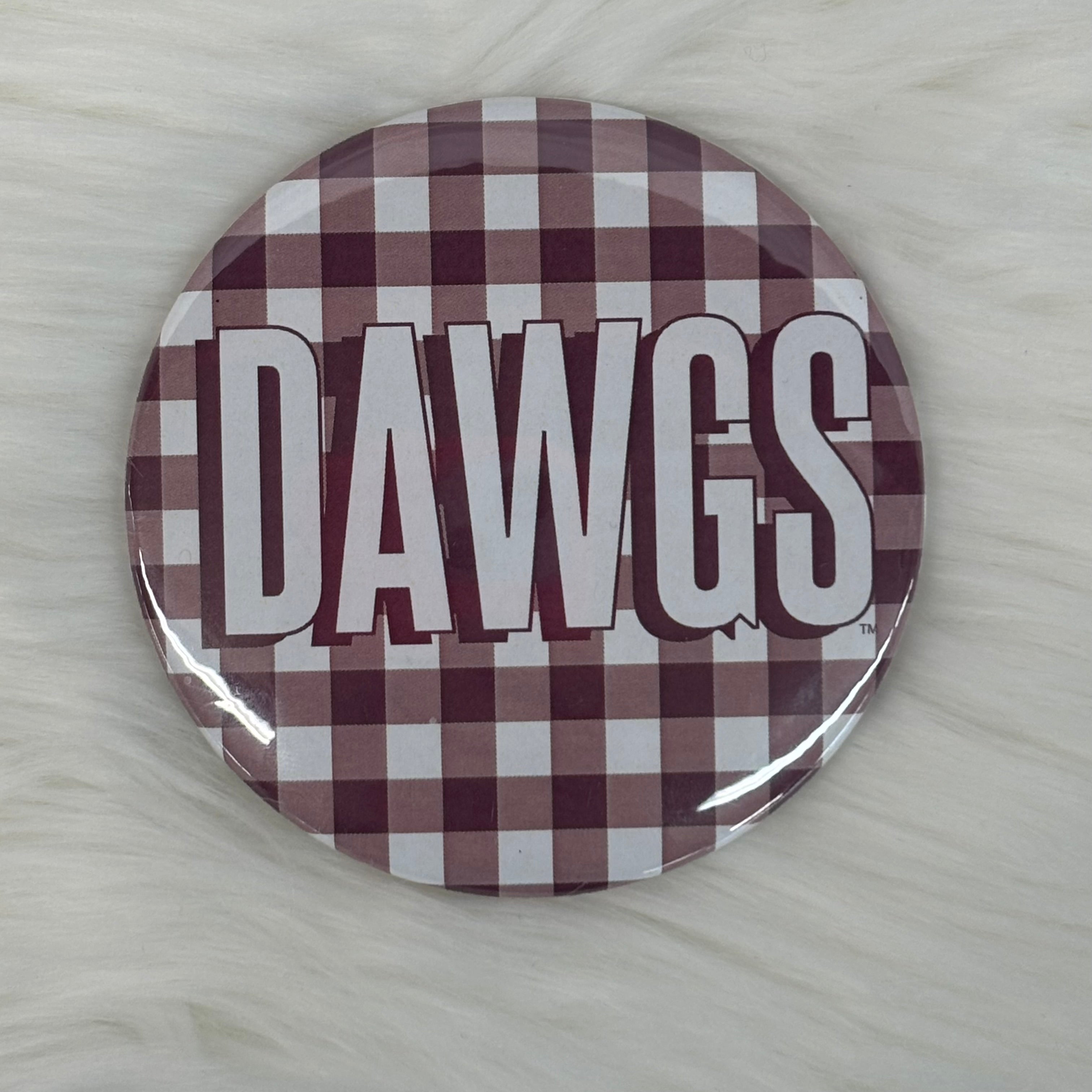 Cute As A Button Button Gingham Dawgs White Letters