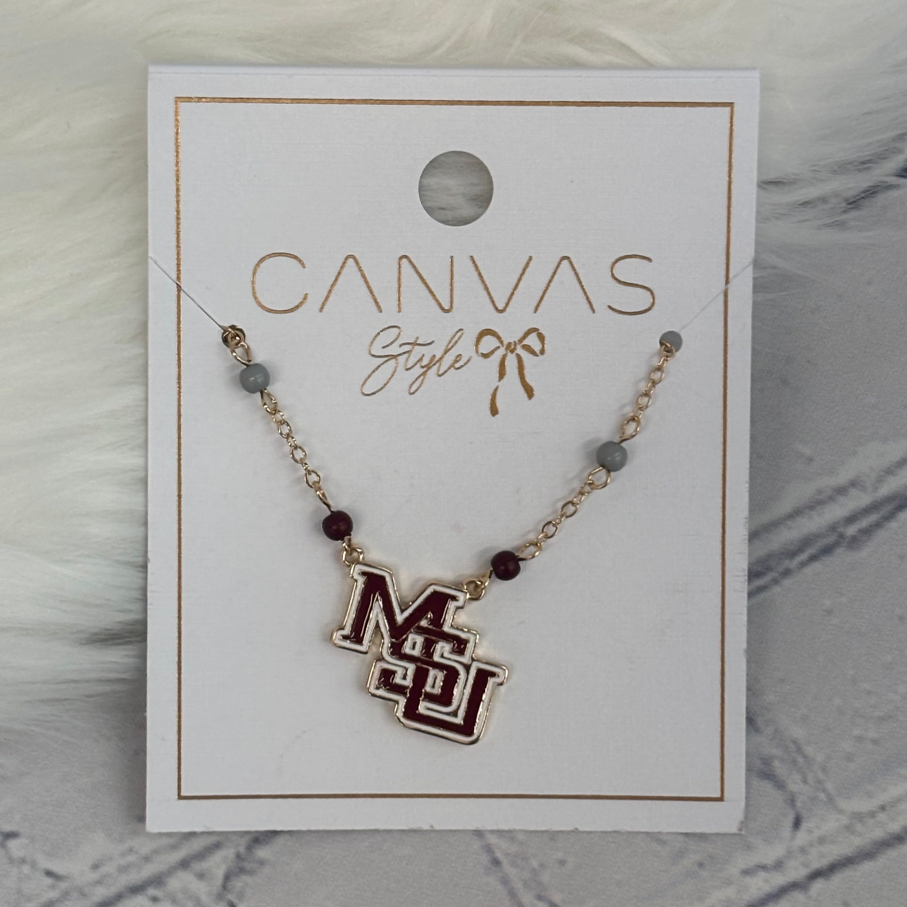 Canvas Jewelry Necklace MSU Interlock