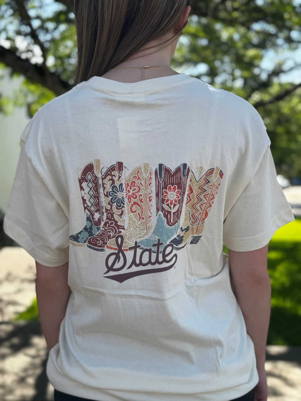 Women's T-Shirt Short Sleeve Cowboy Boot Script State