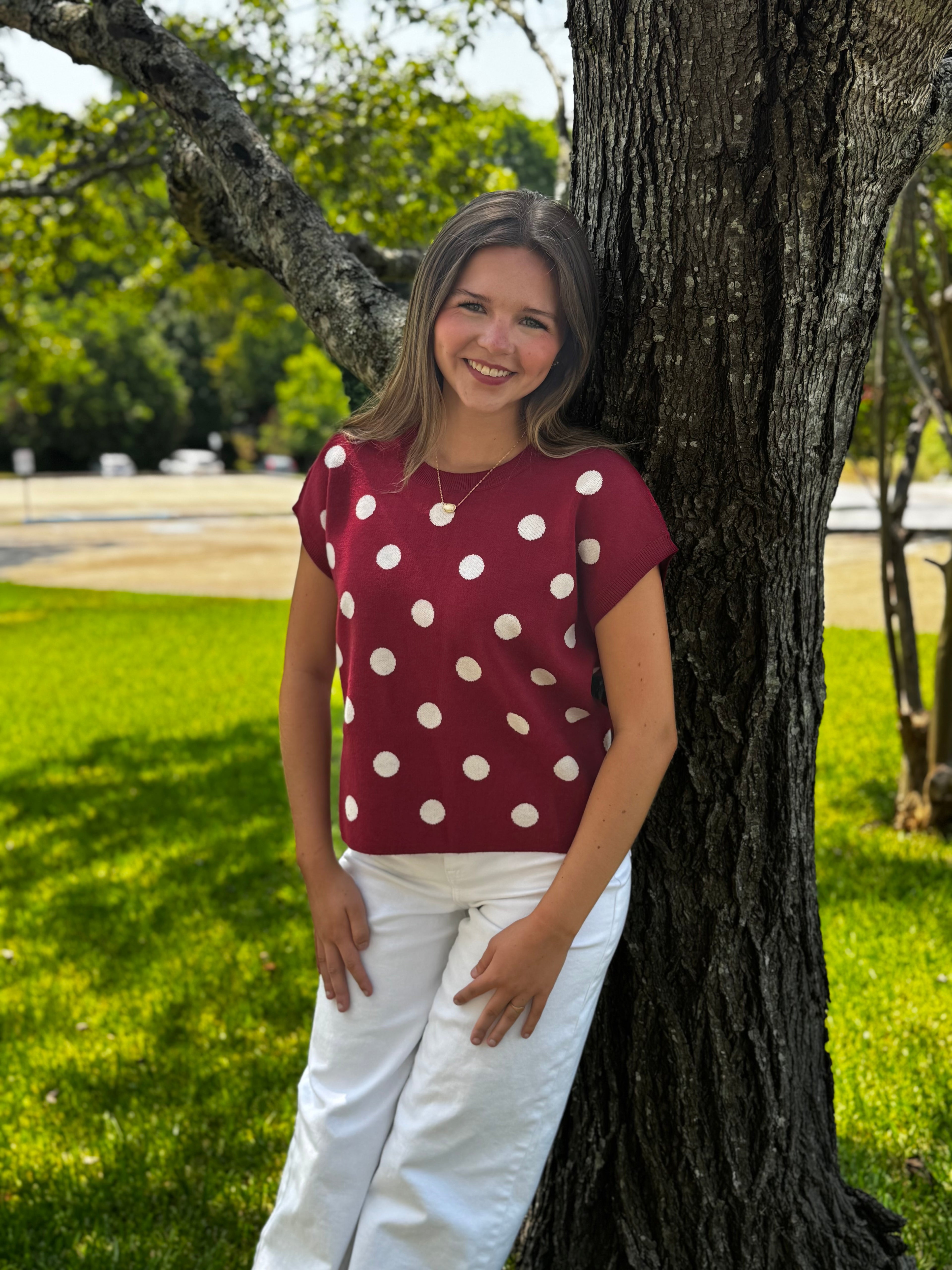 Top Women's Sweater Sleeveless White Polka Dots