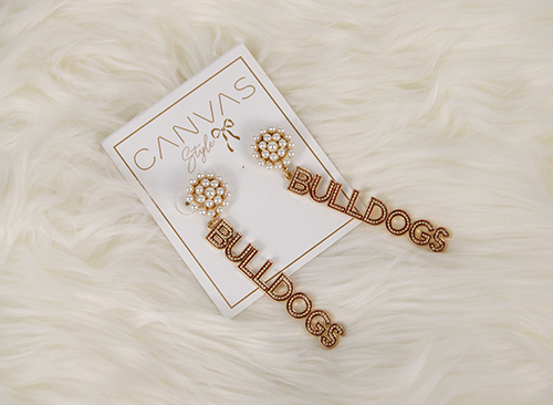 Canvas Jewelry Jewelry Earrings Cluster Pearl Drop Dotted Enamel Bulldogs Maroon