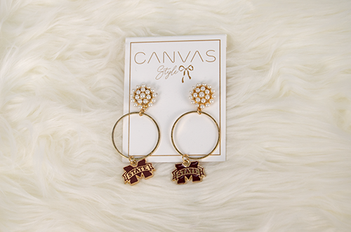 Canvas Jewelry Jewelry Earrings Cluster Pearl Hoop Enamel M-State Maroon