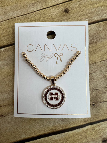 Canvas Jewelry Jewelry Jewelry Necklace Disk M-State Mrn Pave Stones Ball Beads