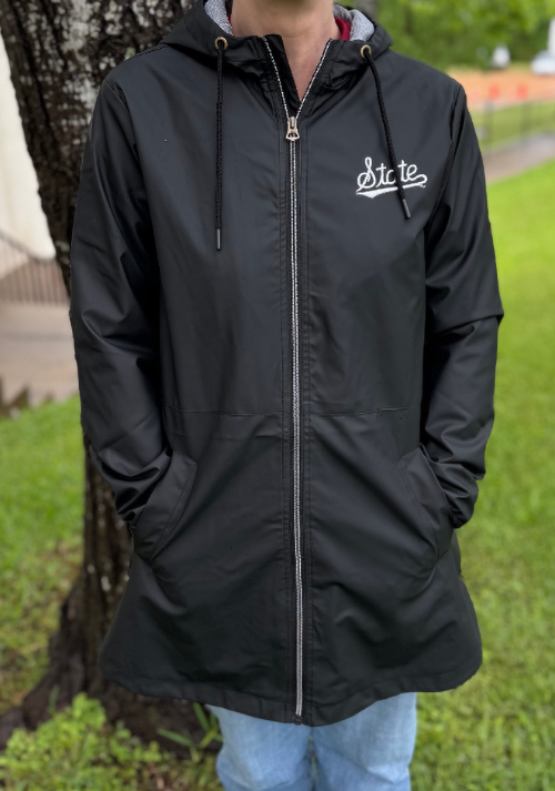 Jacket Women's Full Zip Hooded Vintage Rain Script State