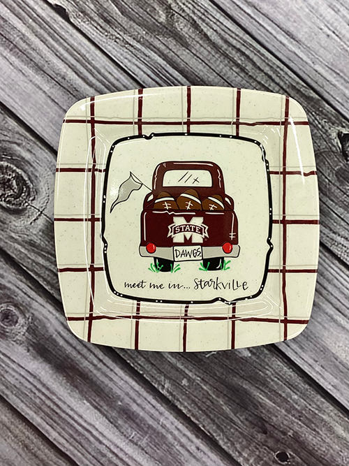 Magnolia Lane Magnolia Lane Plate Melamine Squareuare Truck Meet Me M-State Footballs