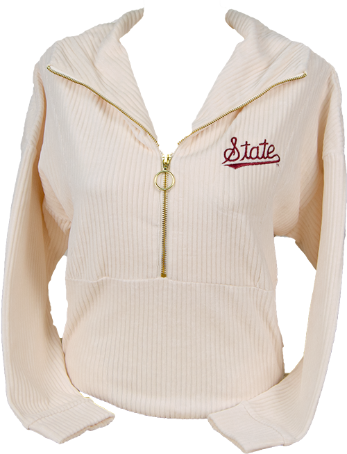 Pullover Women's Quarter Zip Faux Hooded Manchester Script State