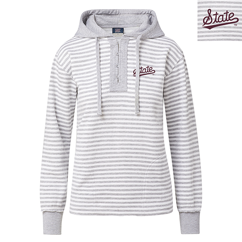Pullover Women's Hooded Henley Alina Striped Script State