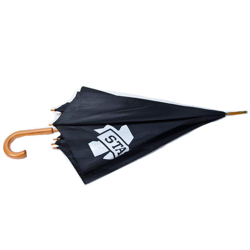 Storm Duds Rainwr Umbr Deluxe Curved Hndl Gold Tip M-State Sld Black