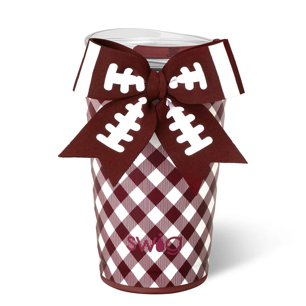 Swig Tumbler 24 oz. Party Cup Gingham Maroon White Wit Bow