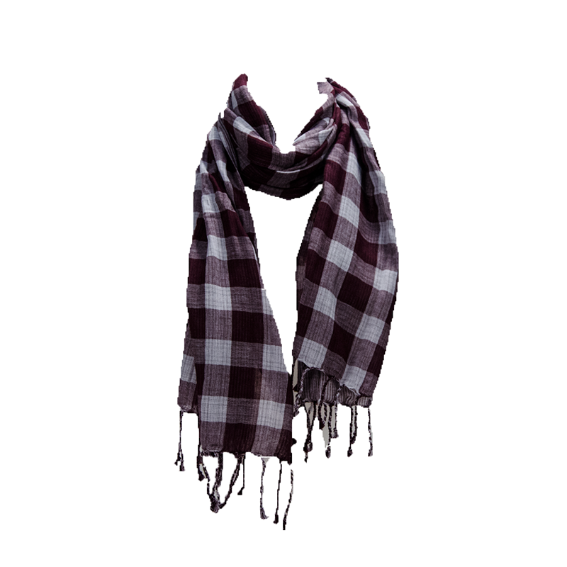 Scarf Plaid Gauze with Tassels