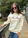 Sweatshirt Crew Coastal Color State Cursive Maroon Embroidered