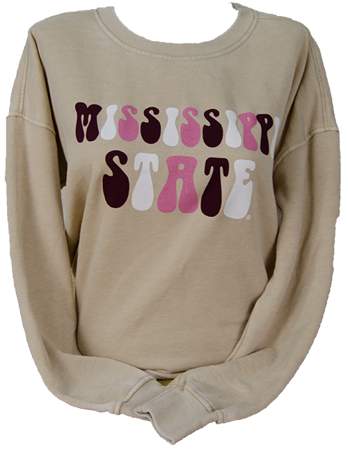 Sweatshirt Women's Crew Tunic Hi Lo Mississippi State Bubble Font