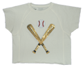 T-Shirt Short Sleeve Baseball Crossed Bats Gold Sequins