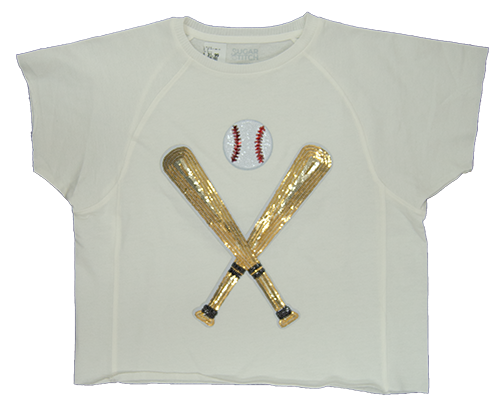 T-Shirt Short Sleeve Baseball Crossed Bats Gold Sequins