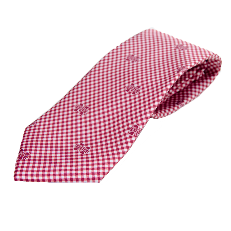 Global Neckwear Maroonecklaceeting Tie Custom Silk Optical Gingham M-State All Over