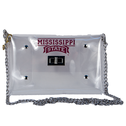 Capri Designs Tailgate Crossbody Envelope Wordmark Silver Chain