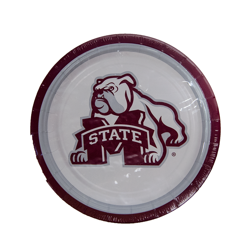 Mayflower Tailgate Plts Paper 7" 12Pk Standing Bulldog Mrn Rim