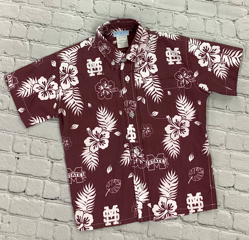 Toddler Button Down Short Sleeve Hawaiian Flower M-Over-S